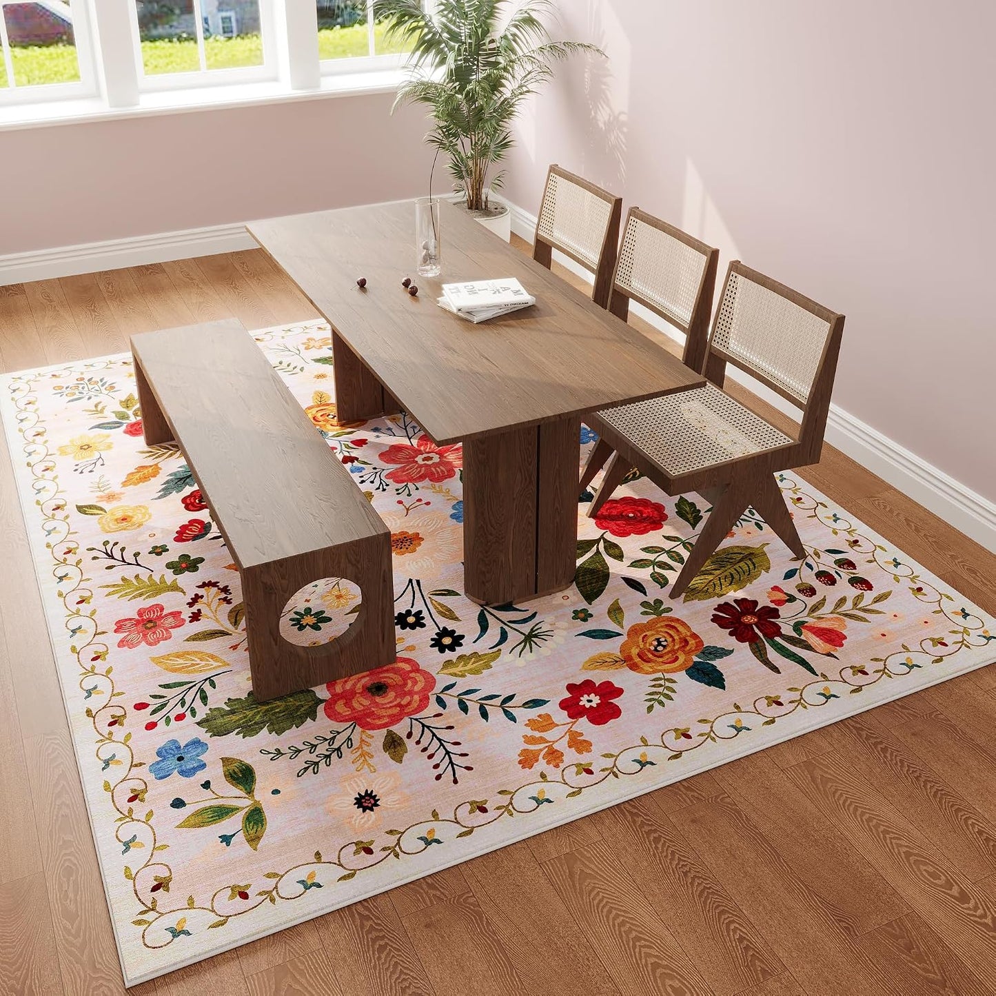Rugcomf Alfombra de sala de estar, 5 x 7, lavable a máquina, bohemi...