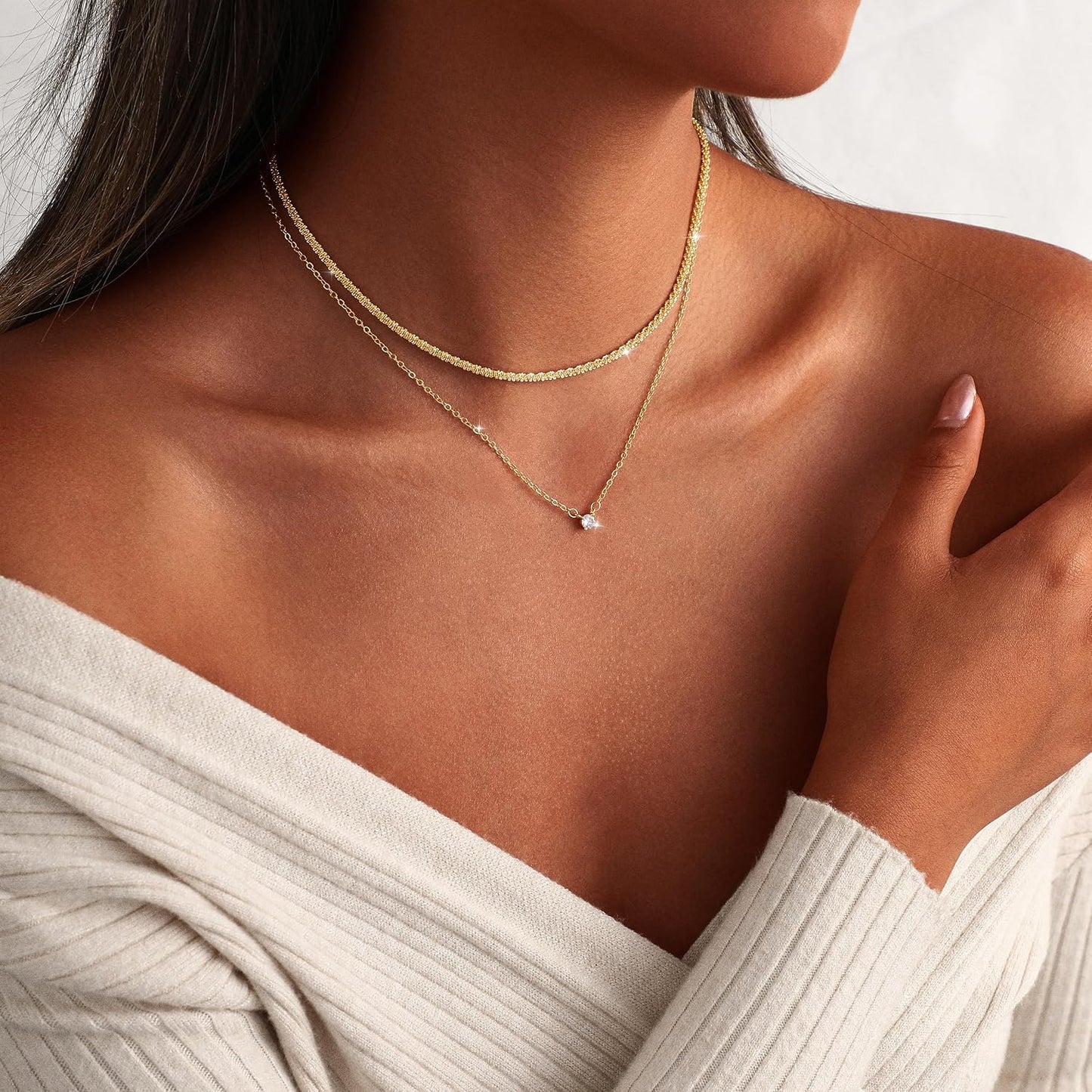 MIDEEO Collares en capas de oro para mujer, chapado en oro de 14 qu...
