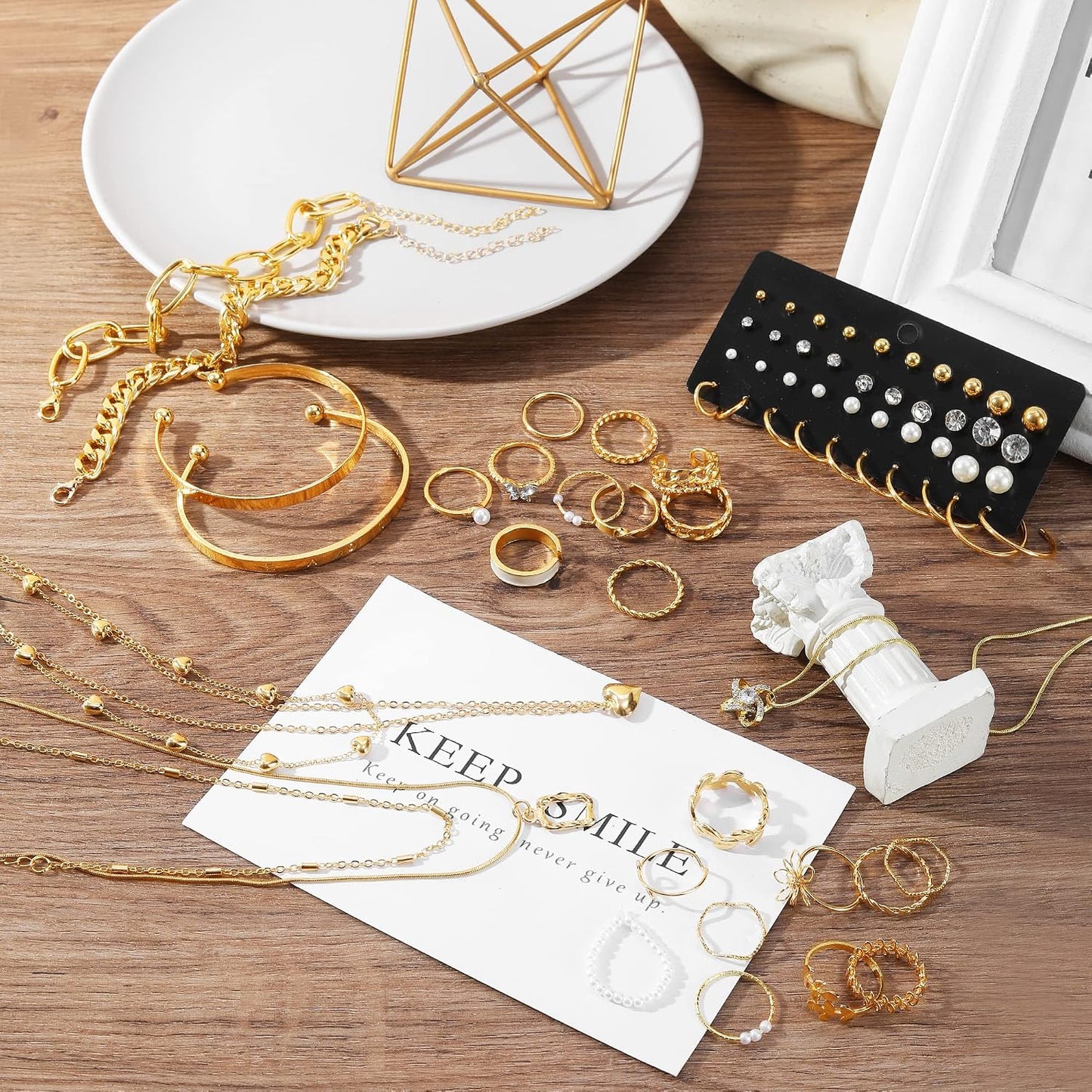 IFKM Juego de joyas chapadas en oro para mujer, collares de múltipl...