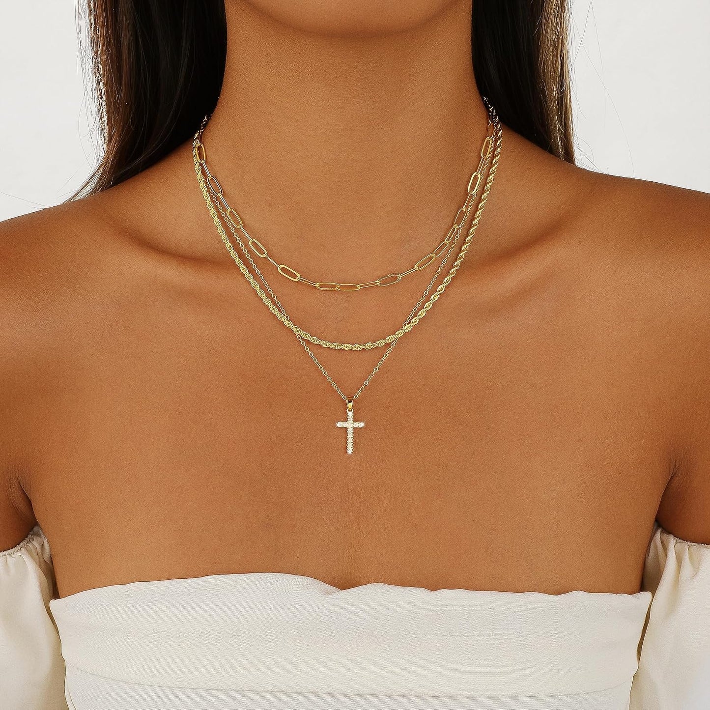 CAROVO Collar en capas de oro\/plata para mujer, chapado en oro\/pl...