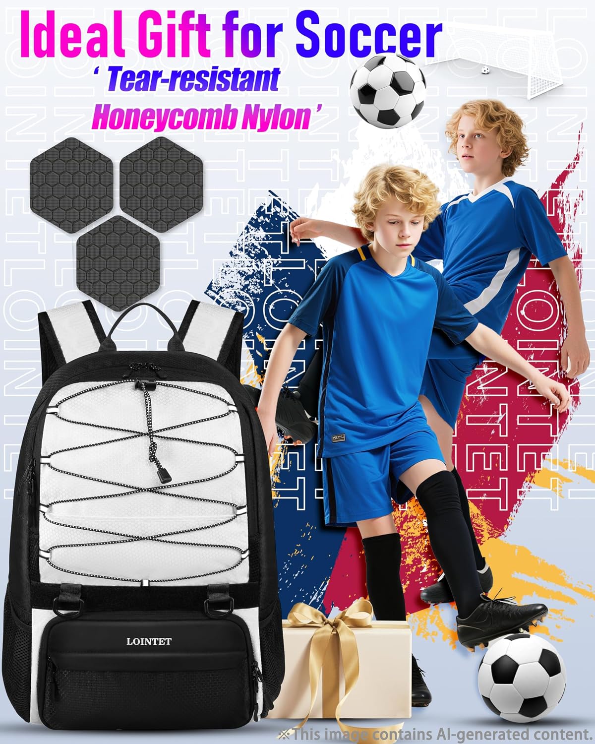 LOINTET Bolsa de fútbol juvenil, mochila de fútbol con compartiment...
