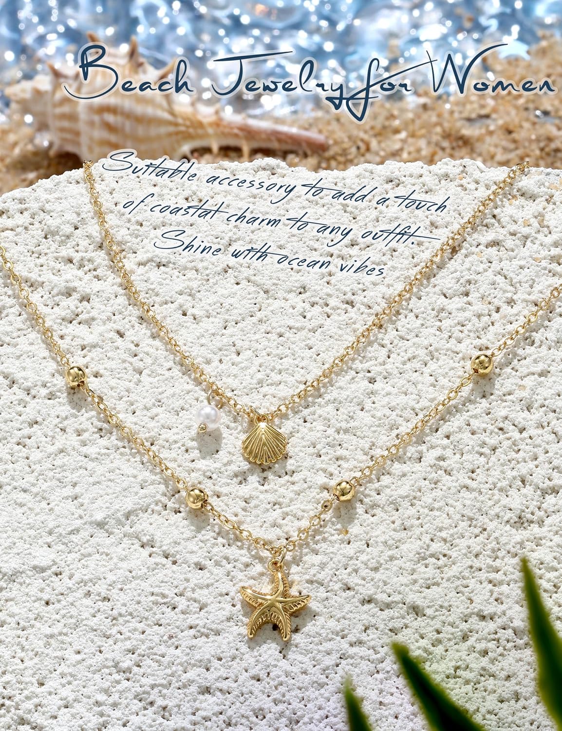 LOYALLOOK Collar de estrella de mar de concha para mujer, chapado e...