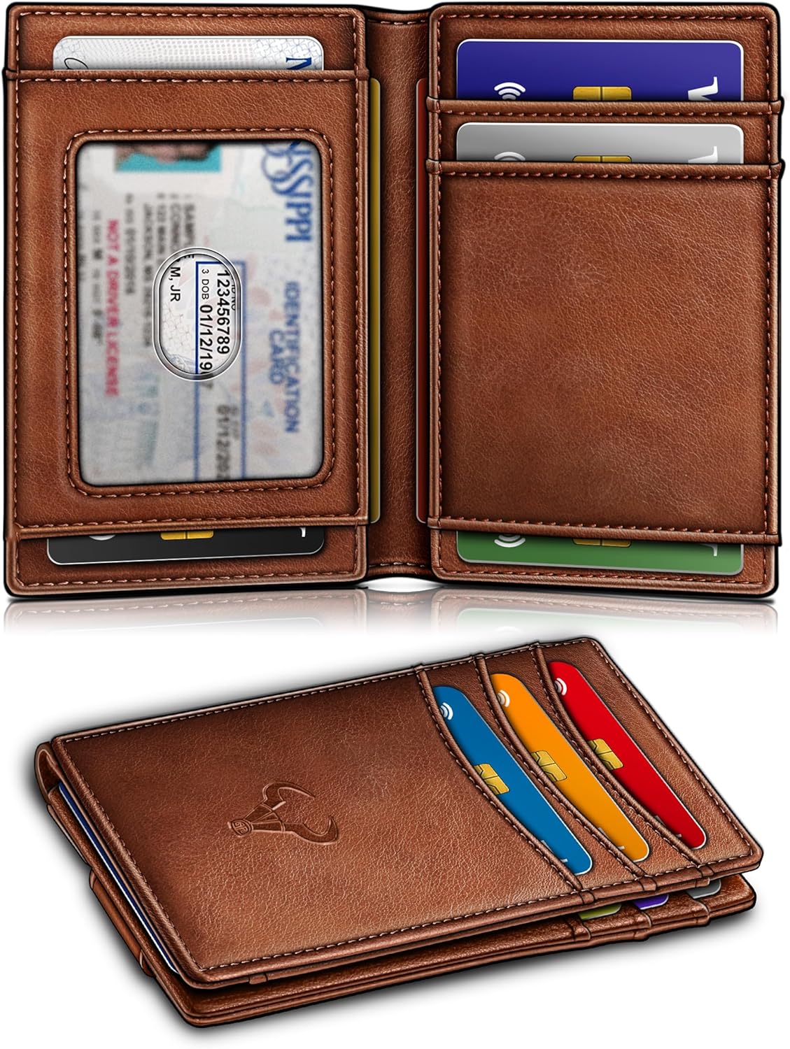 BULLIANT Cartera delgada con cierre magnético, de piel auténtica, b...