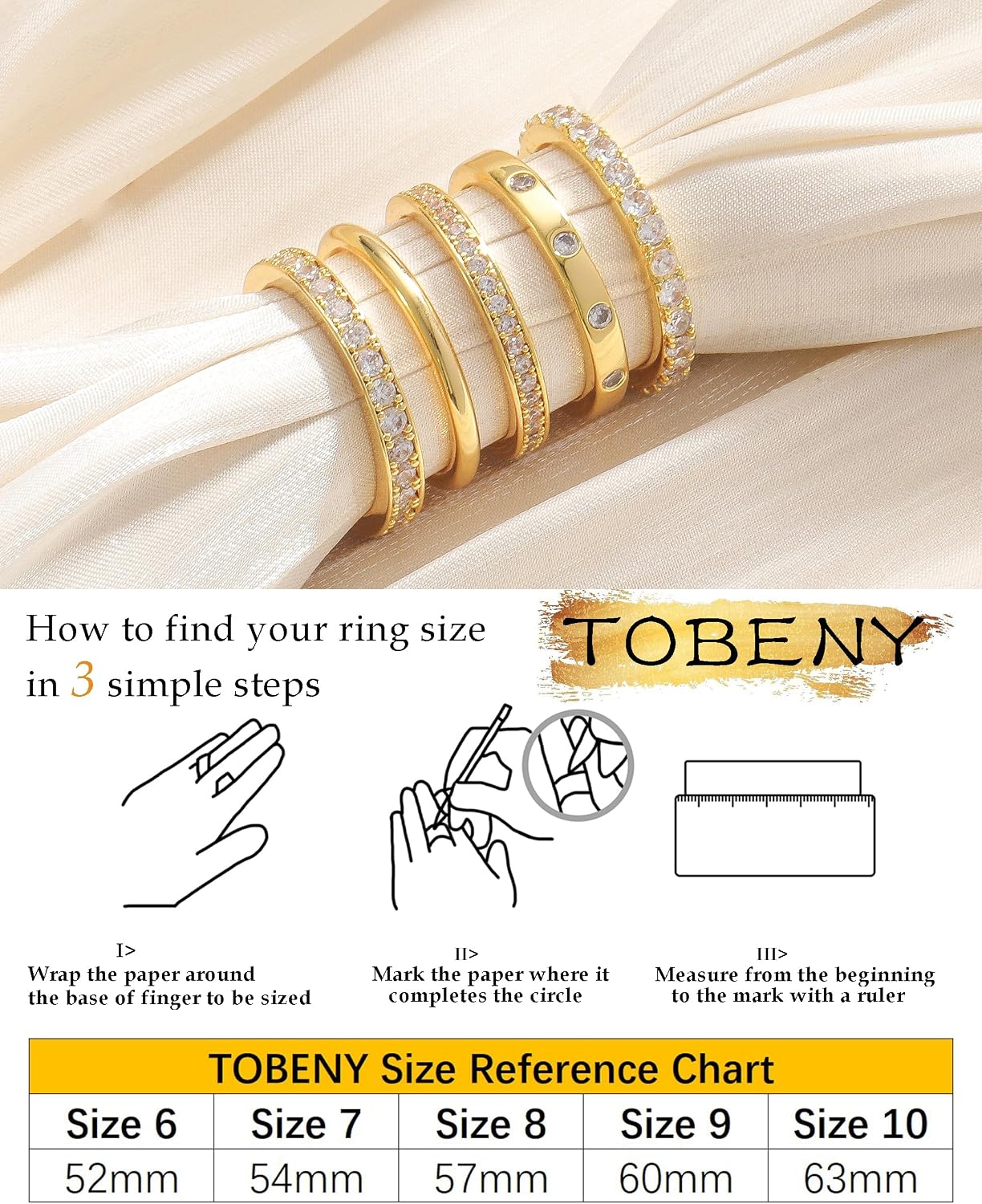 TOBENY Anillos de oro apilables para mujer sin deslustre, delicados...