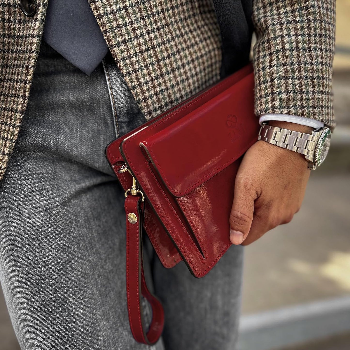 Time Resistance Bolso de mano de cuero para hombre, organizador de...