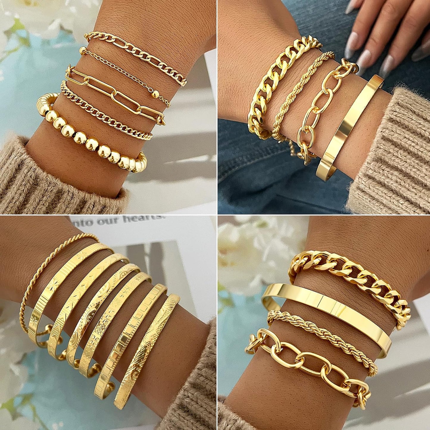 FAXHION Juego de joyas de oro para mujer, 68 piezas, con 7 collares...