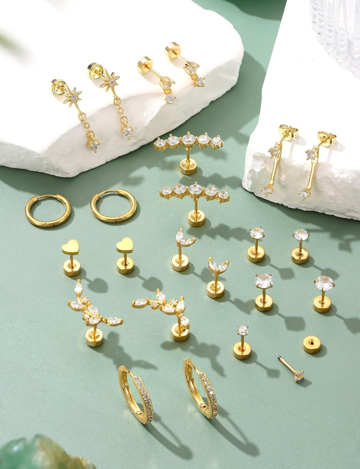 LOLIAS Aretes hipoalergénicos de espalda plana, apilamientos de are...
