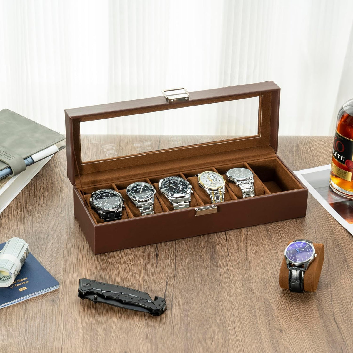 ProCase Caja de reloj, funda de reloj para hombre con 6 ranuras, or...
