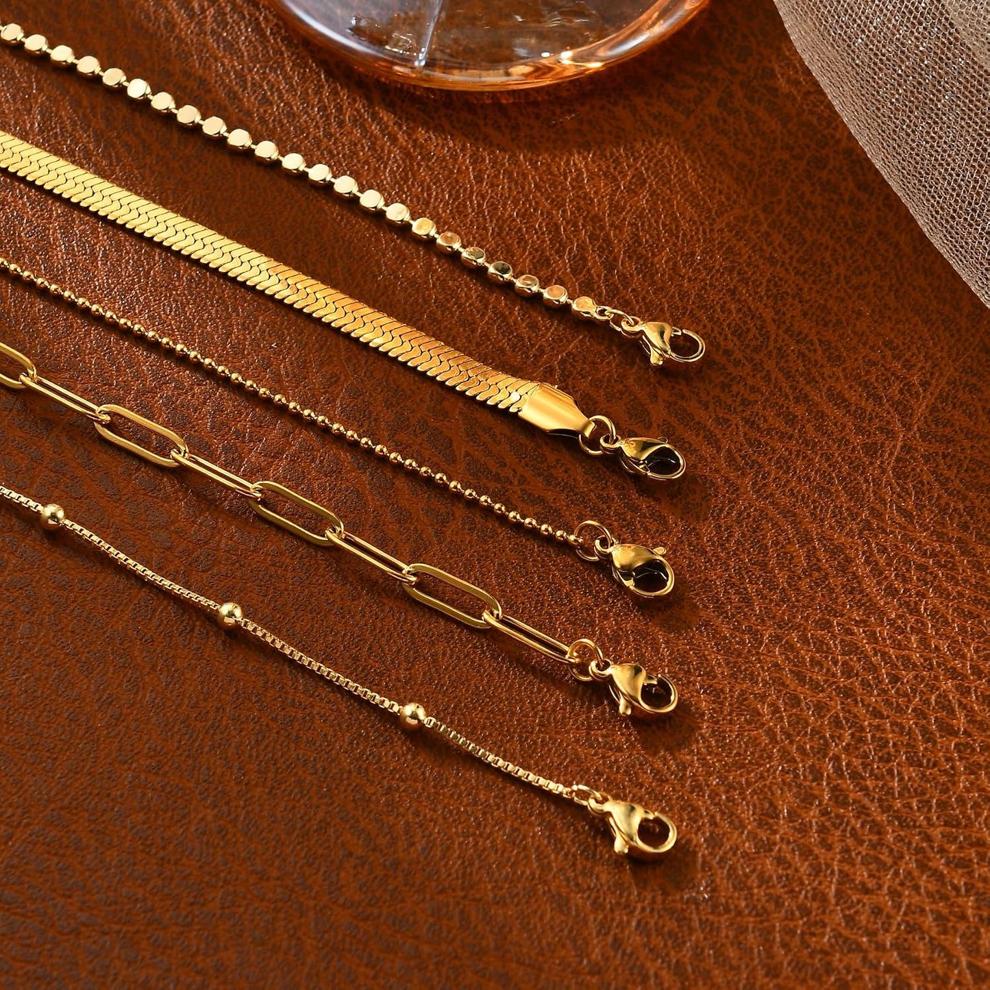 Striviio Pulseras de oro para mujer, chapado en oro de 14 quilates,...