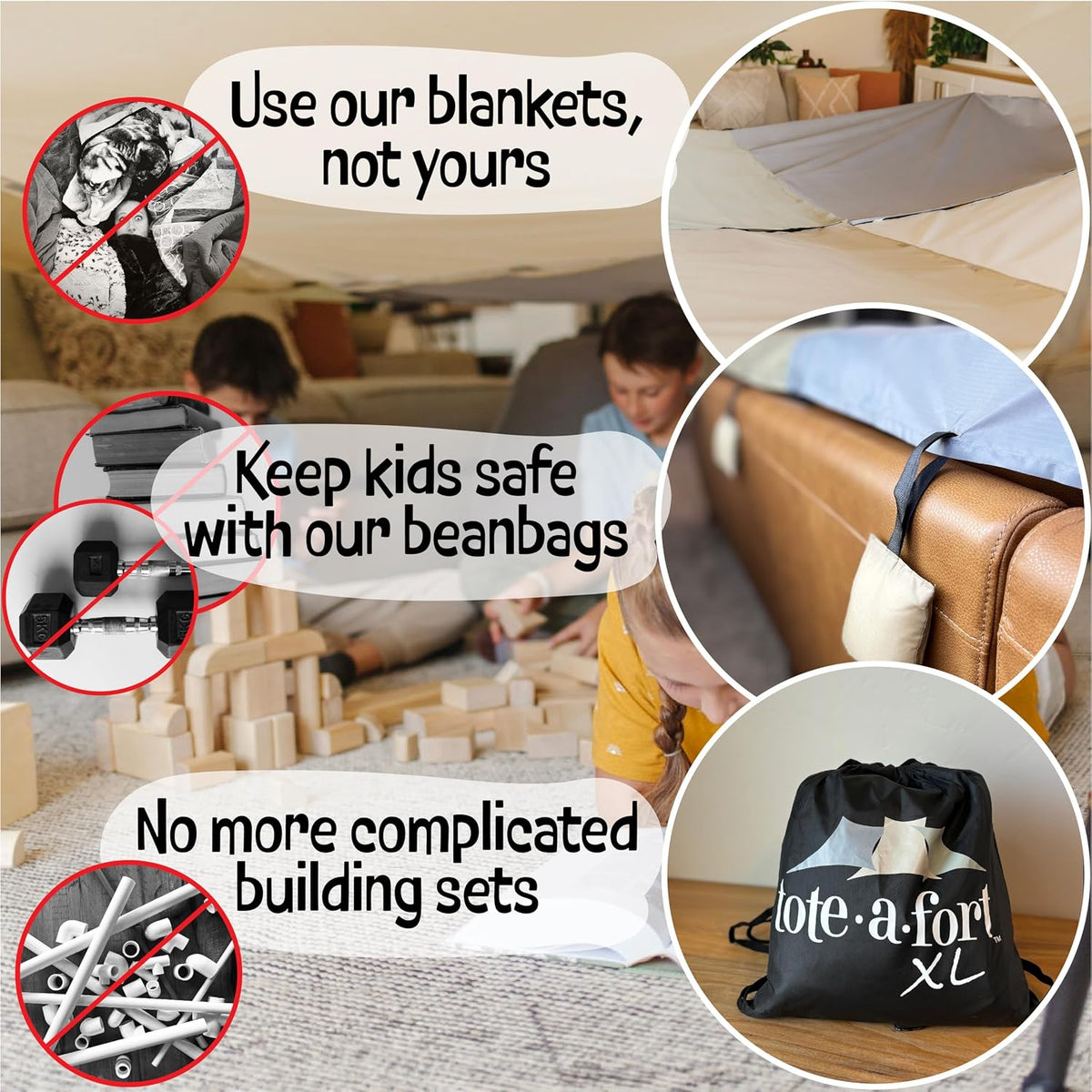 Tote a Fort Earthy XL Kit de Construcción de Fortaleza de Mantas pa...