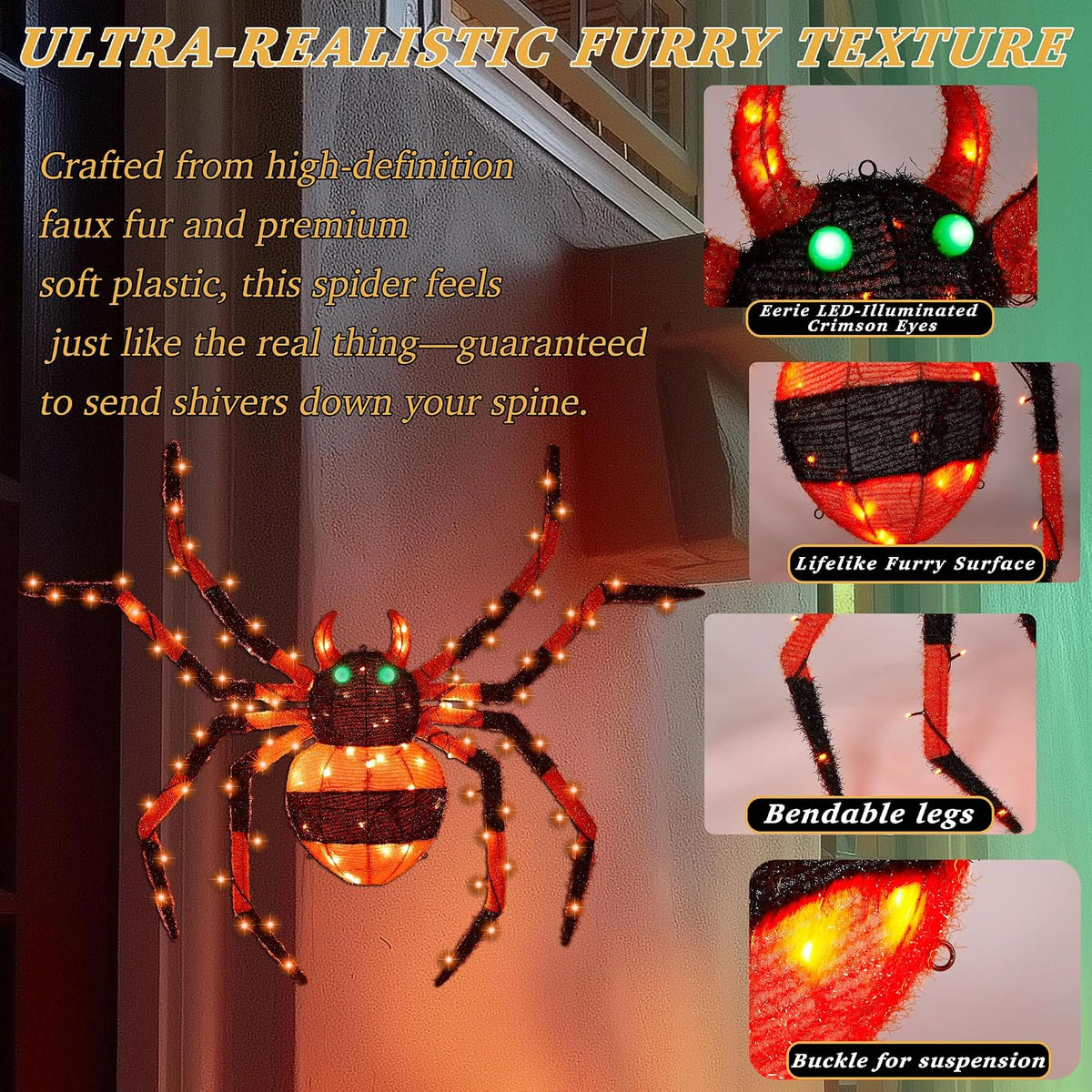 1 unidad: araña gigante de 4.6 pies, decoración de Halloween para e...