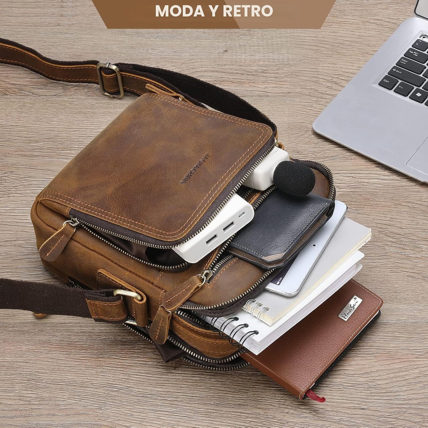 Jack&amp;Chris Bolso Mensajero de Cuero para Hombre, Bolso Bandoler...