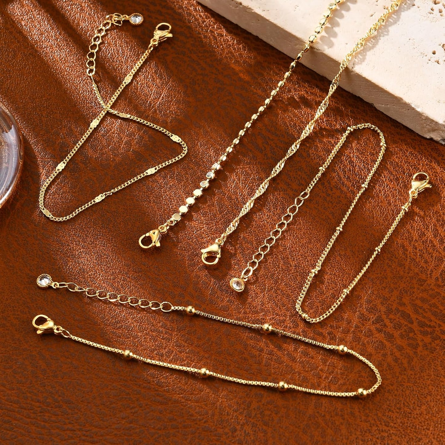 Striviio Pulseras de oro para mujer, chapado en oro de 14 quilates,...