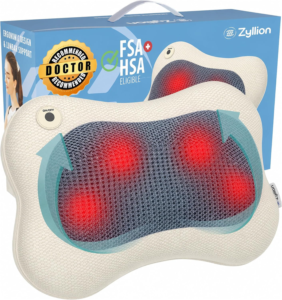 Masajeador Shiatsu de espalda y cuello Zyllion con calor - Almohada...