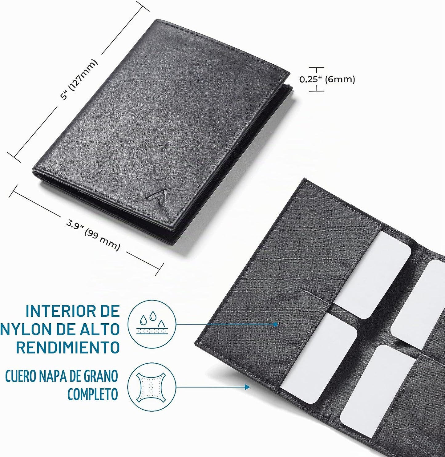 Allett Cartera Original | Delgada, Minimalista | Bloqueo RFID, Dobl...