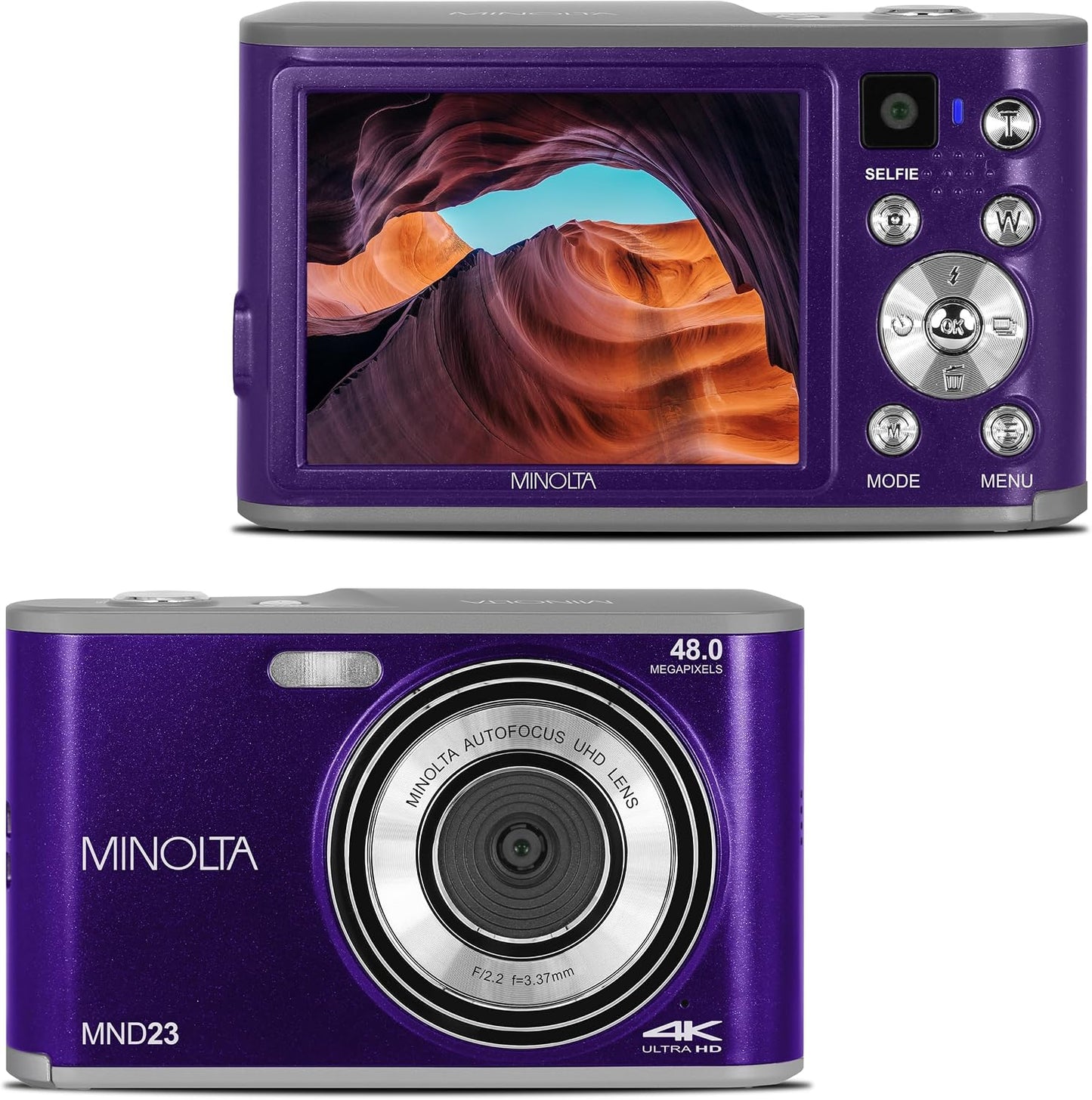 Minolta Cámara MND23 de 48MP, lente trasera para selfie, video 4K,...