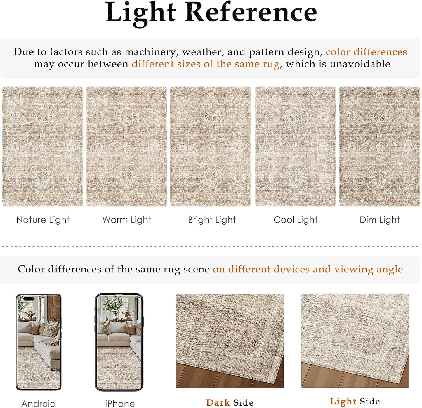 HUGEAR - Alfombras lavables de 5 x 7 pies, color beige para sala de...