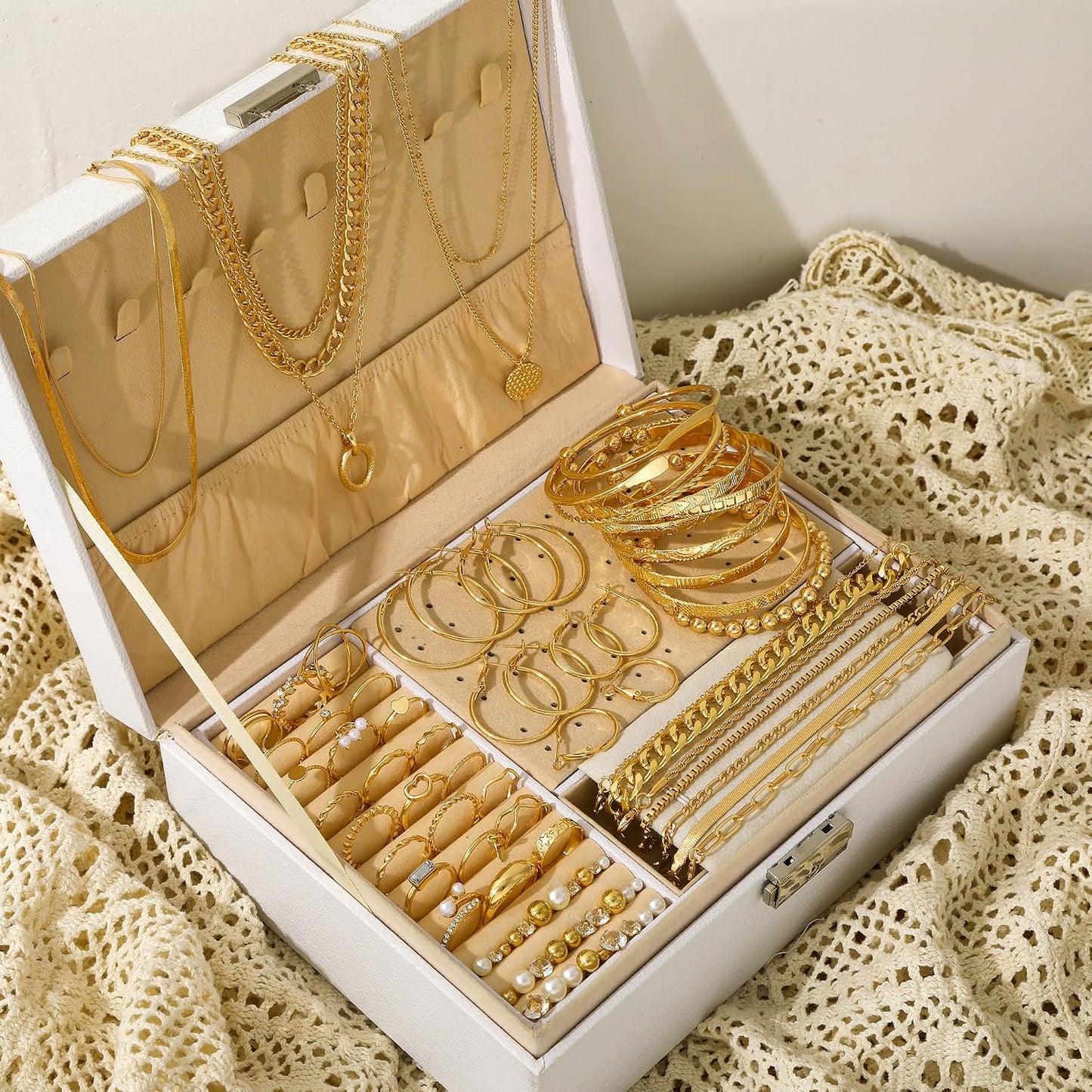 FAXHION Juego de joyas de oro para mujer, 68 piezas, con 7 collares...