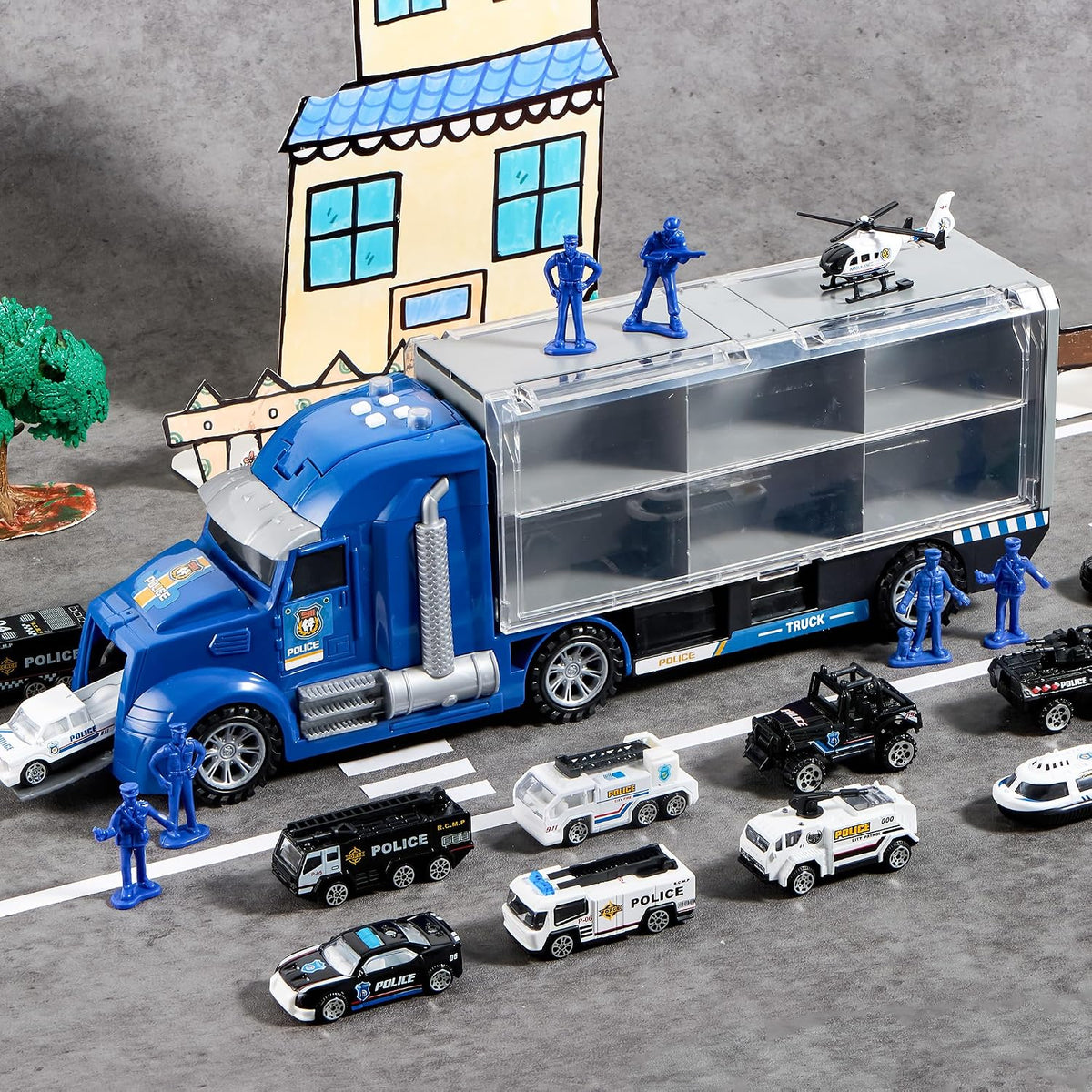 JOYIN Juego de camión de rescate de policía 25 en 1 con sonidos y l...