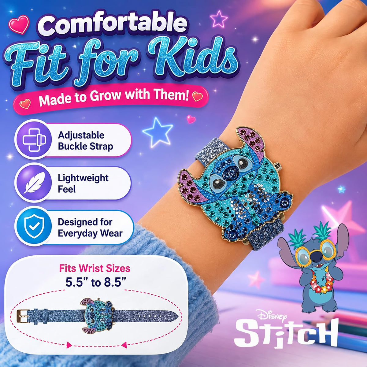 Disney Stitch - Reloj LED para niñas con esfera de cristal y correa...