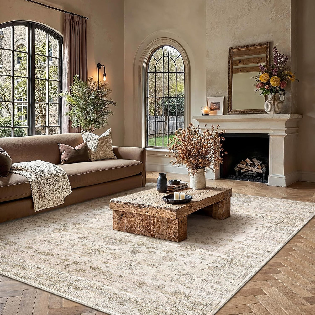 Berthmeer Alfombra beige de 9 x 12, lavable, estilo granja vintage...