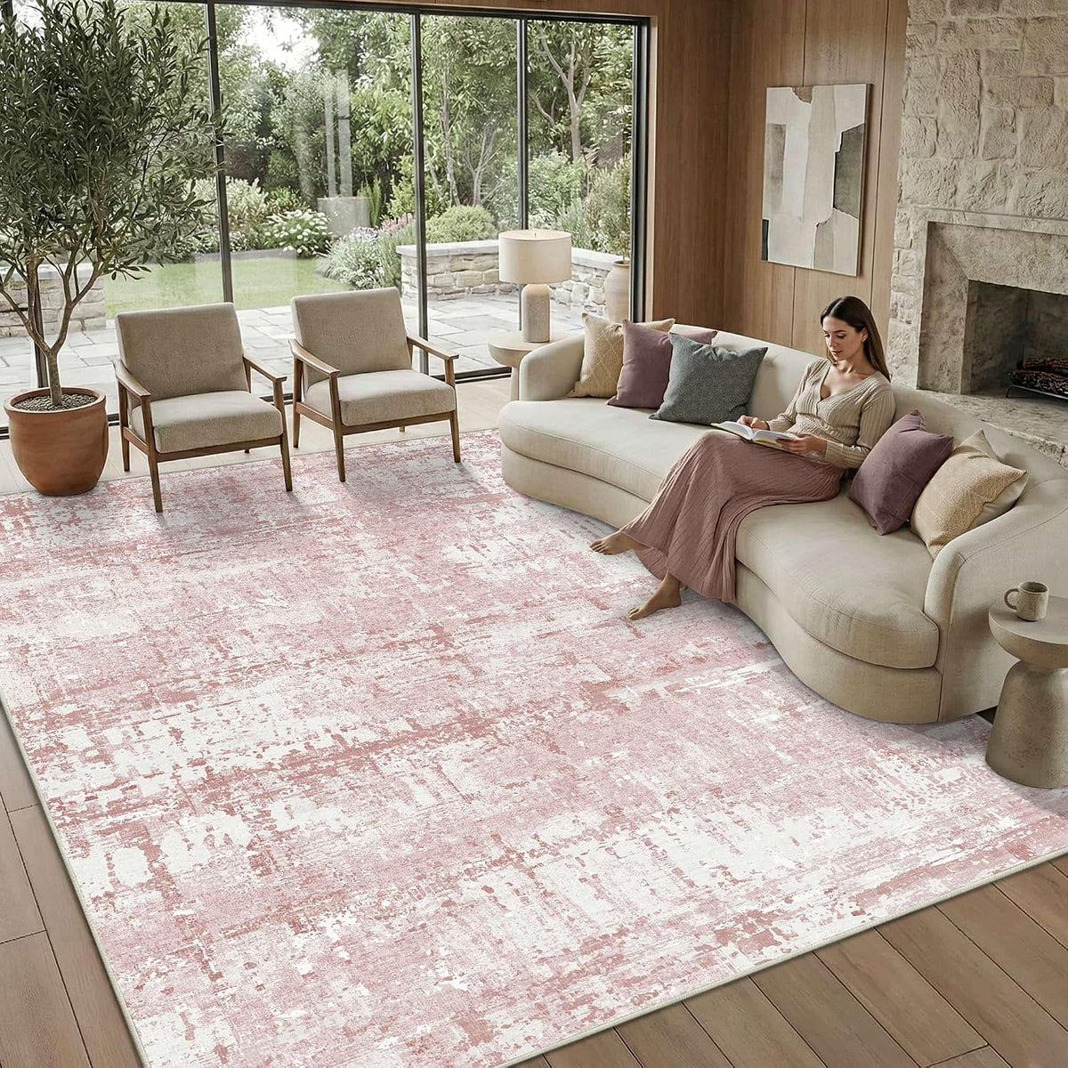 Rugxara Alfombra de área rosa de 8 x 10 pies para sala de estar, al...