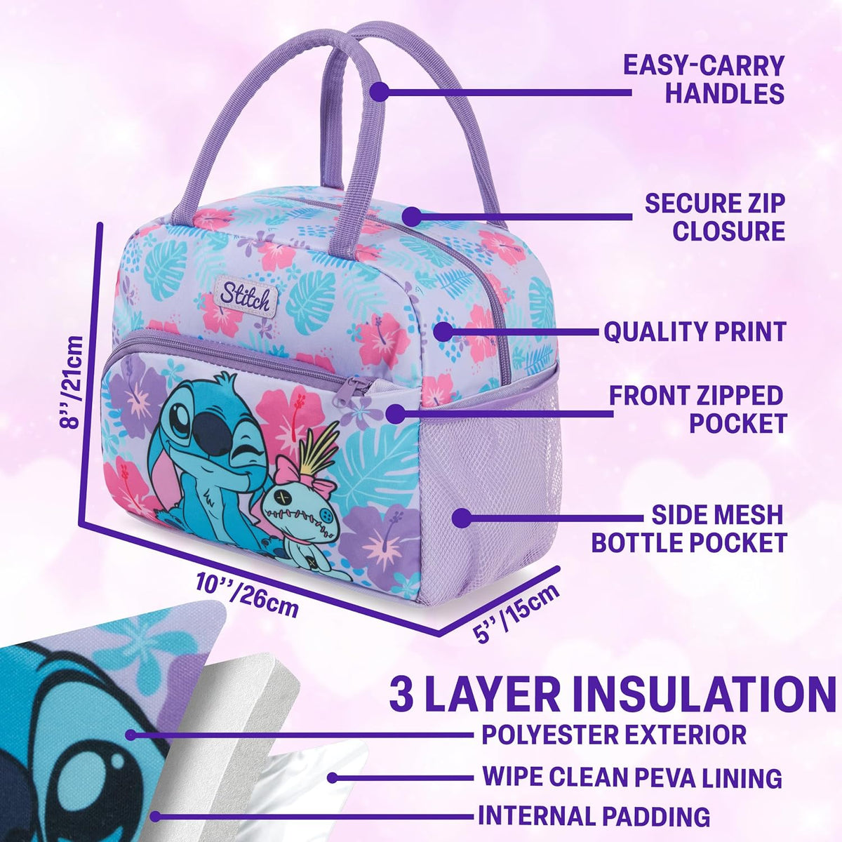 Get Trend Disney Stitch Girls Bolsa de almuerzo con aislamiento, út...