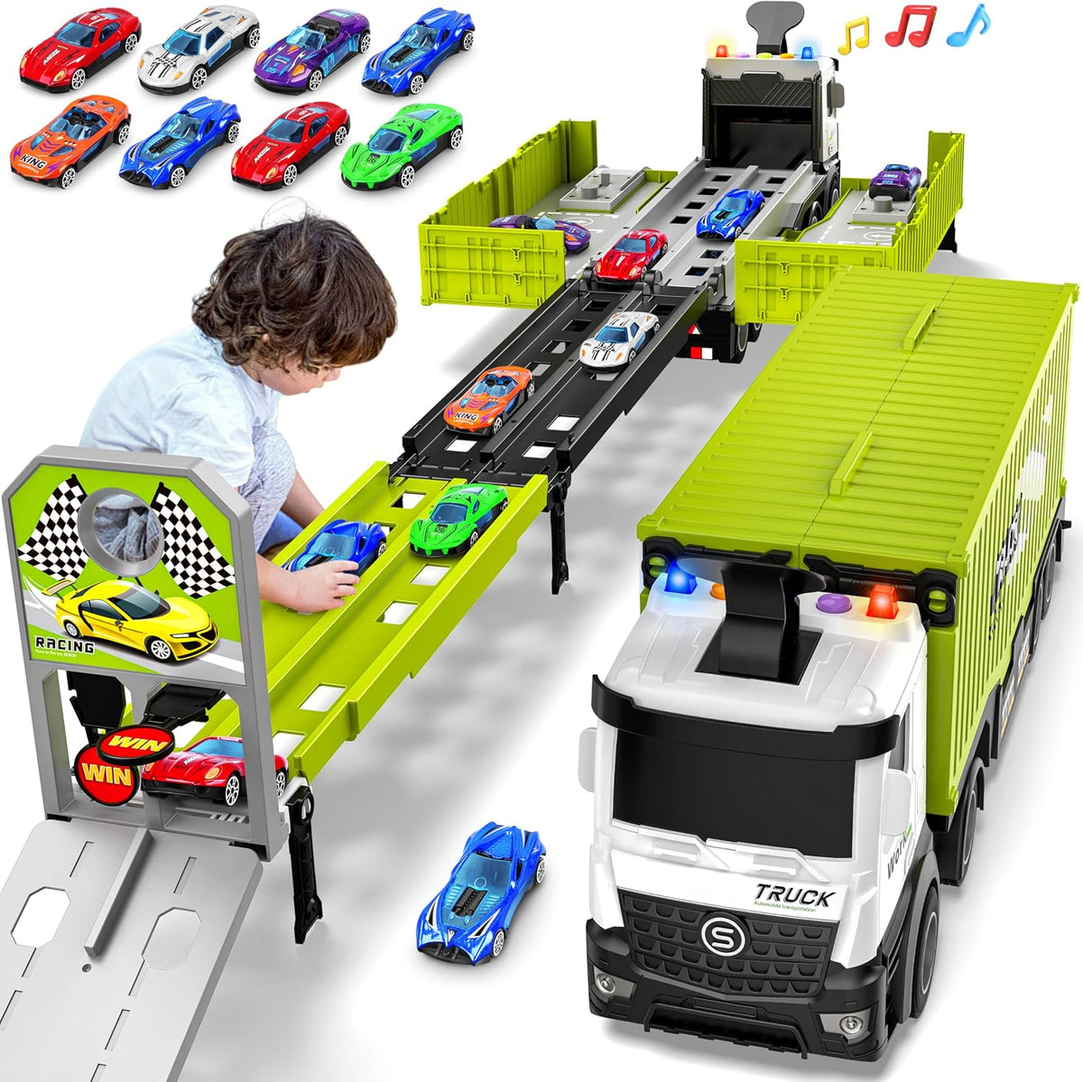 Pista de Carreras de Camión Transportador Juguetes para Niños, Set...