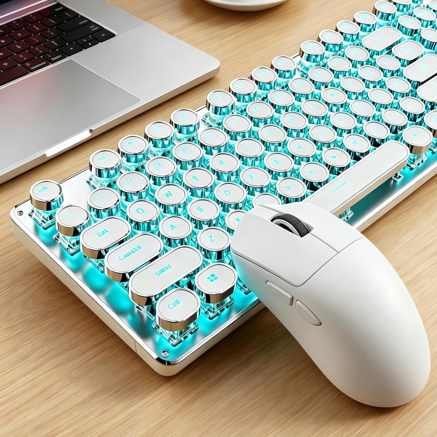 Combo de teclado y mouse inalámbricos, teclado retroiluminado azul...