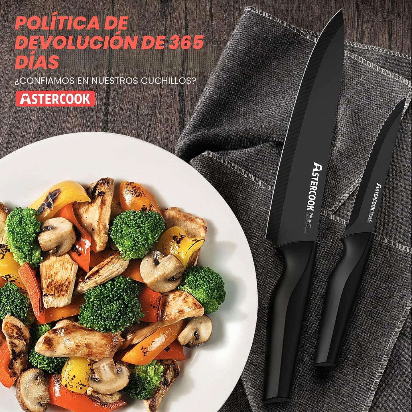 Astercook - Juego de 21 cuchillos para cocina con bloque, apto para...