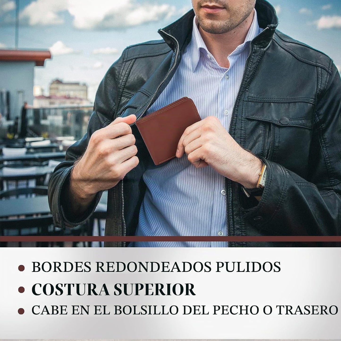 Tony Perotti Billetera plegable de cuero italiano para hombre con t...