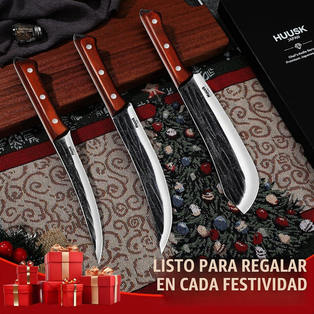 Huusk Juego de cuchillos de carnicero de 3 piezas para cortar carne...