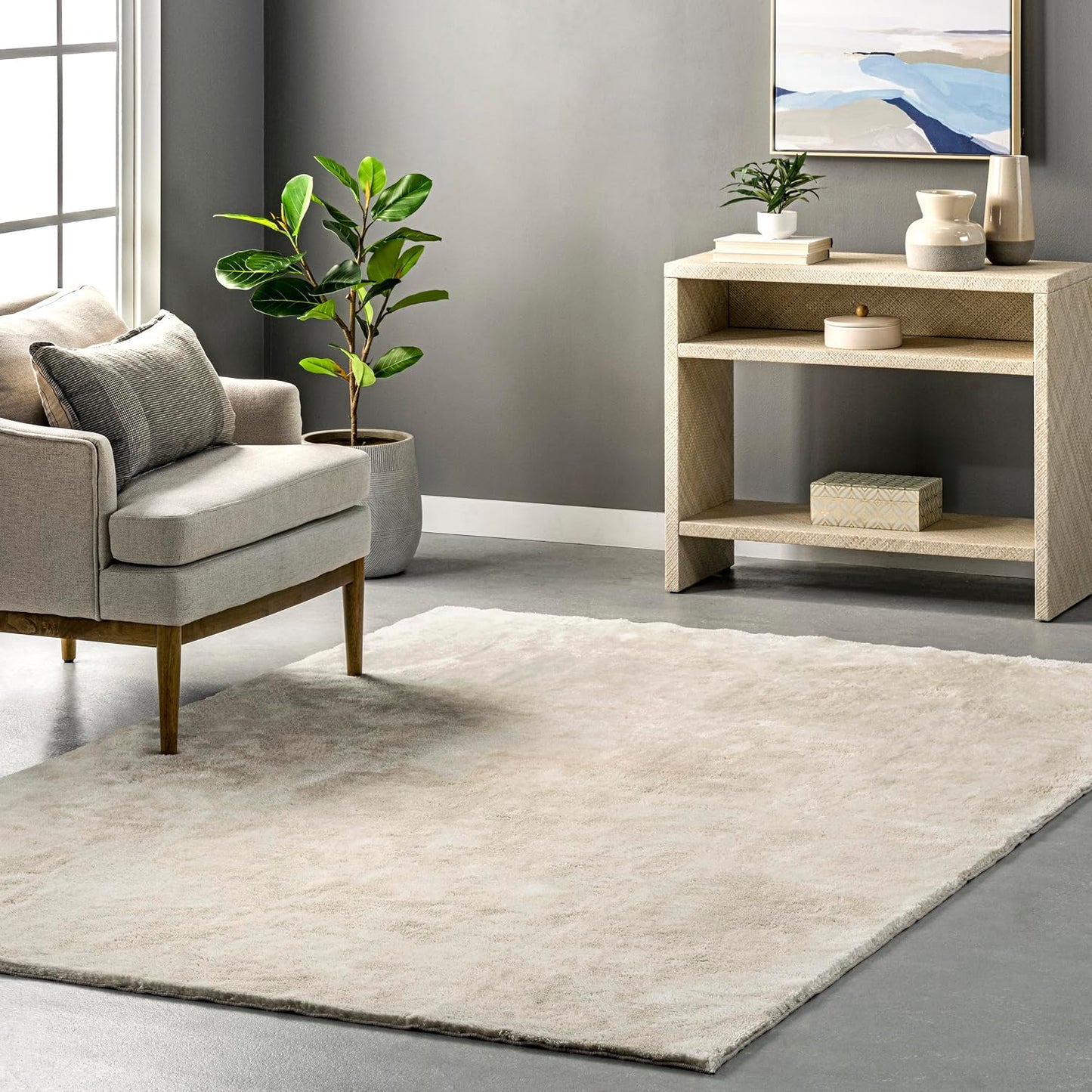 nuLOOM Loni - Alfombra de área lavable color crema, 5 x 8 pies | Nu...