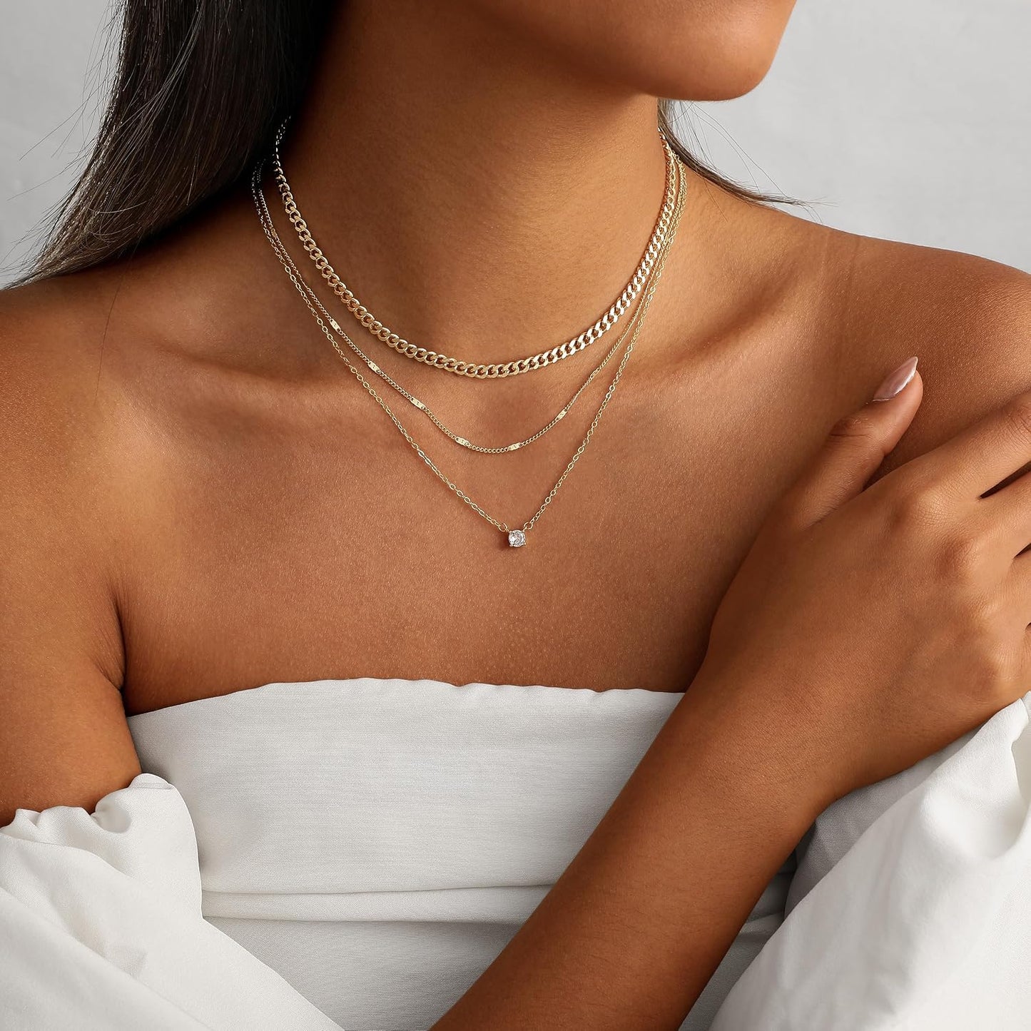 Coshilta Collares de oro en capas para mujer, chapado en plata de l...