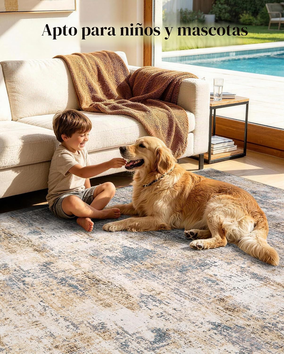 Alfombra lavable para sala de estar, 8 x 10, moderna, neutra, abstr...
