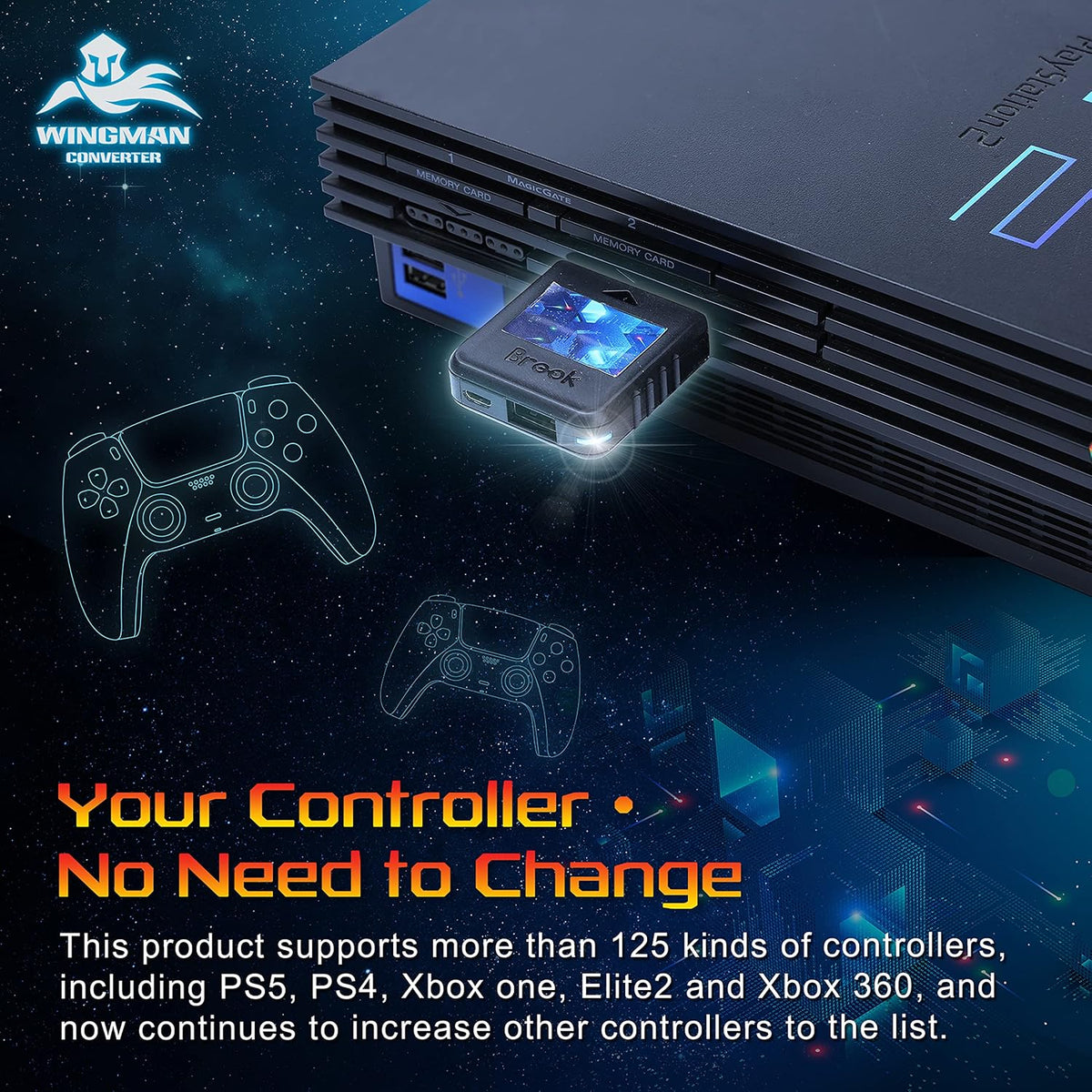 Brook Wingman PS2 Converter - Versión inalámbrica de PS4\/3 a PS2\/...
