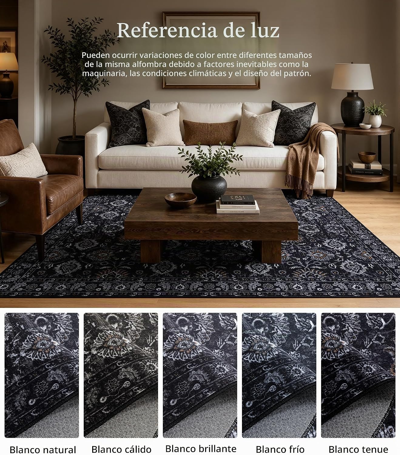 YIHOUSE Alfombra negra de 5 x 7 pies para sala de estar, lavable, a...