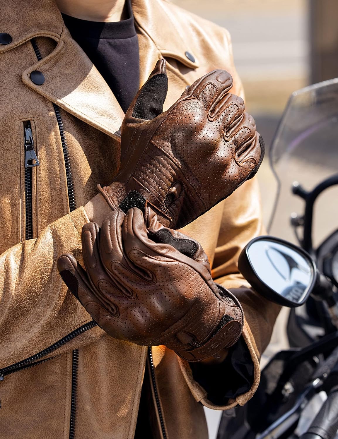 INBIKE - Guantes de motocicleta para hombres de cuero genuino perfo...