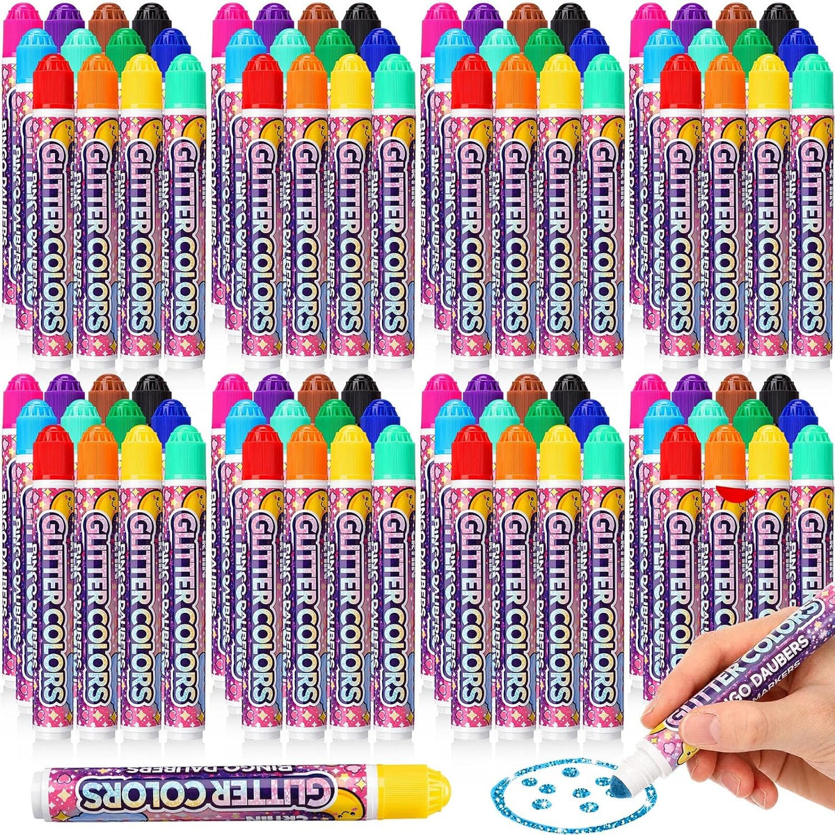 Crtiin Paquete de 96 Daubers de bingo con purpurina, 12 colores de...