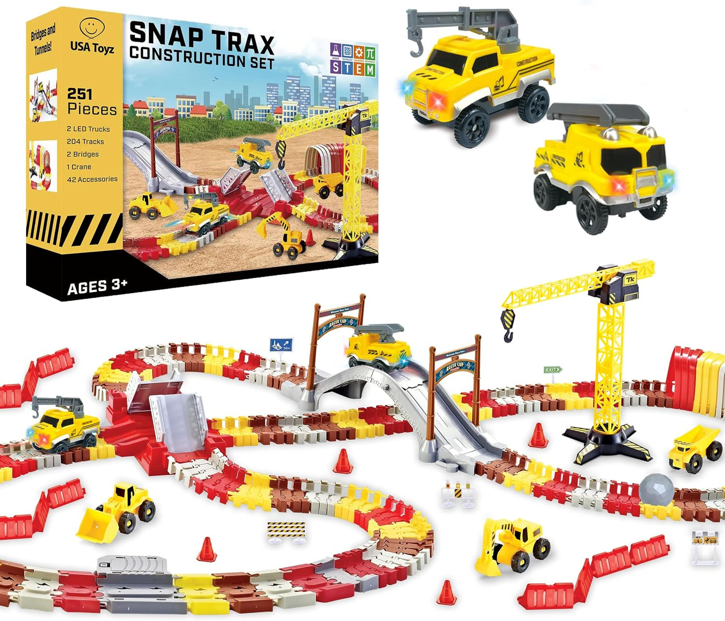 USA Toyz - Juego de construcción Snap Trax con pistas de carreras p...
