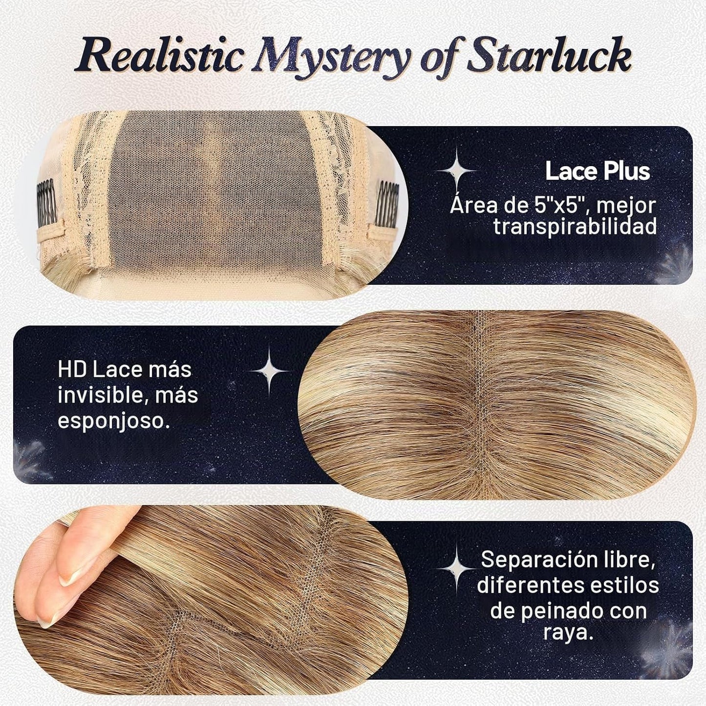 starluck Pelucas de cabello humano con encaje frontal, pelucas de c...