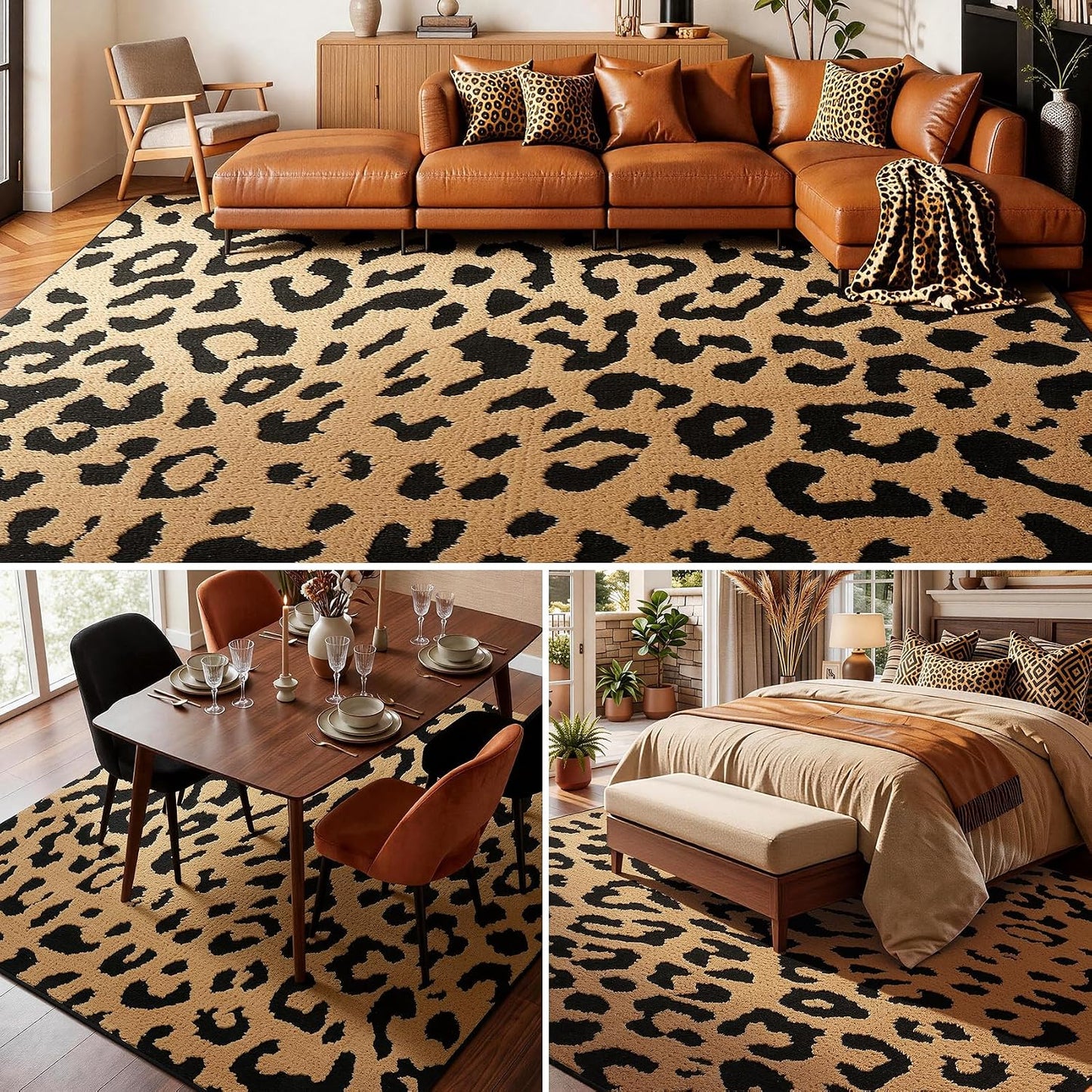 YIHOUSE Alfombras de leopardo de 5 x 7 pies, alfombra suave de felp...