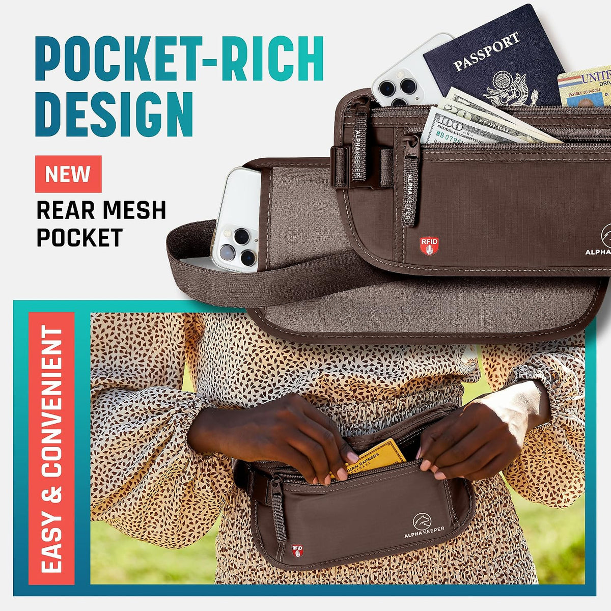 Conjunto de cinturón de viaje para el dinero, RFID, bloqueo de las...