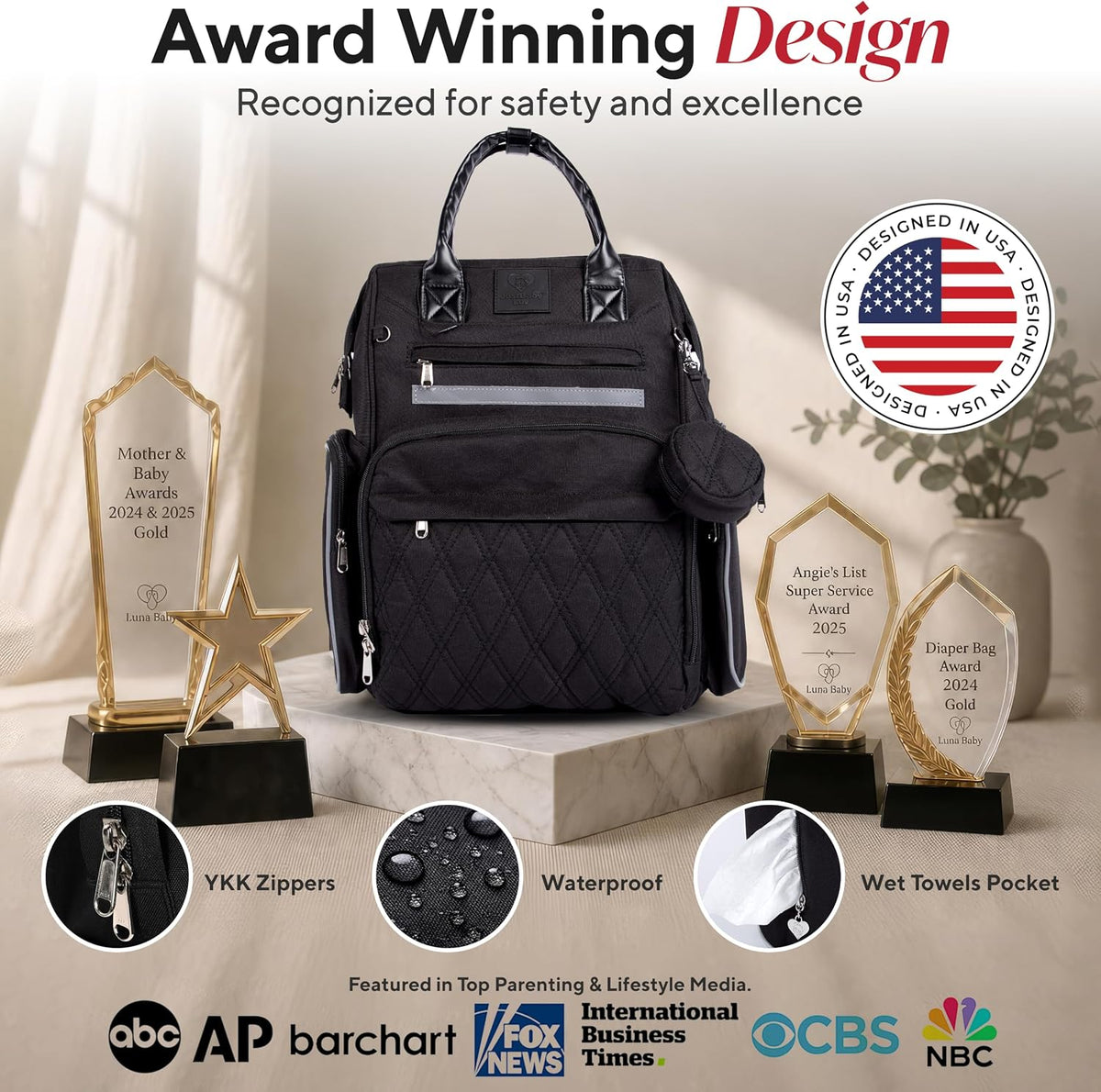 Bolsa de pañales para bebé premium con cambiador, mochila para paña...