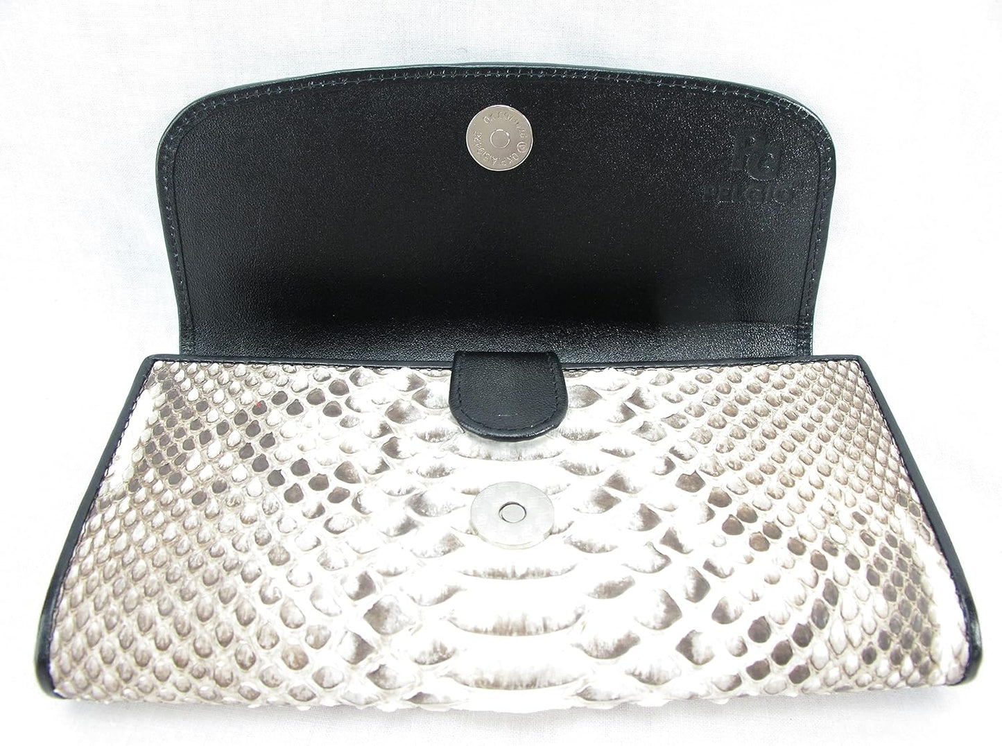 Pelgio Cartera de embrague triple de piel de serpiente de pitón aut...