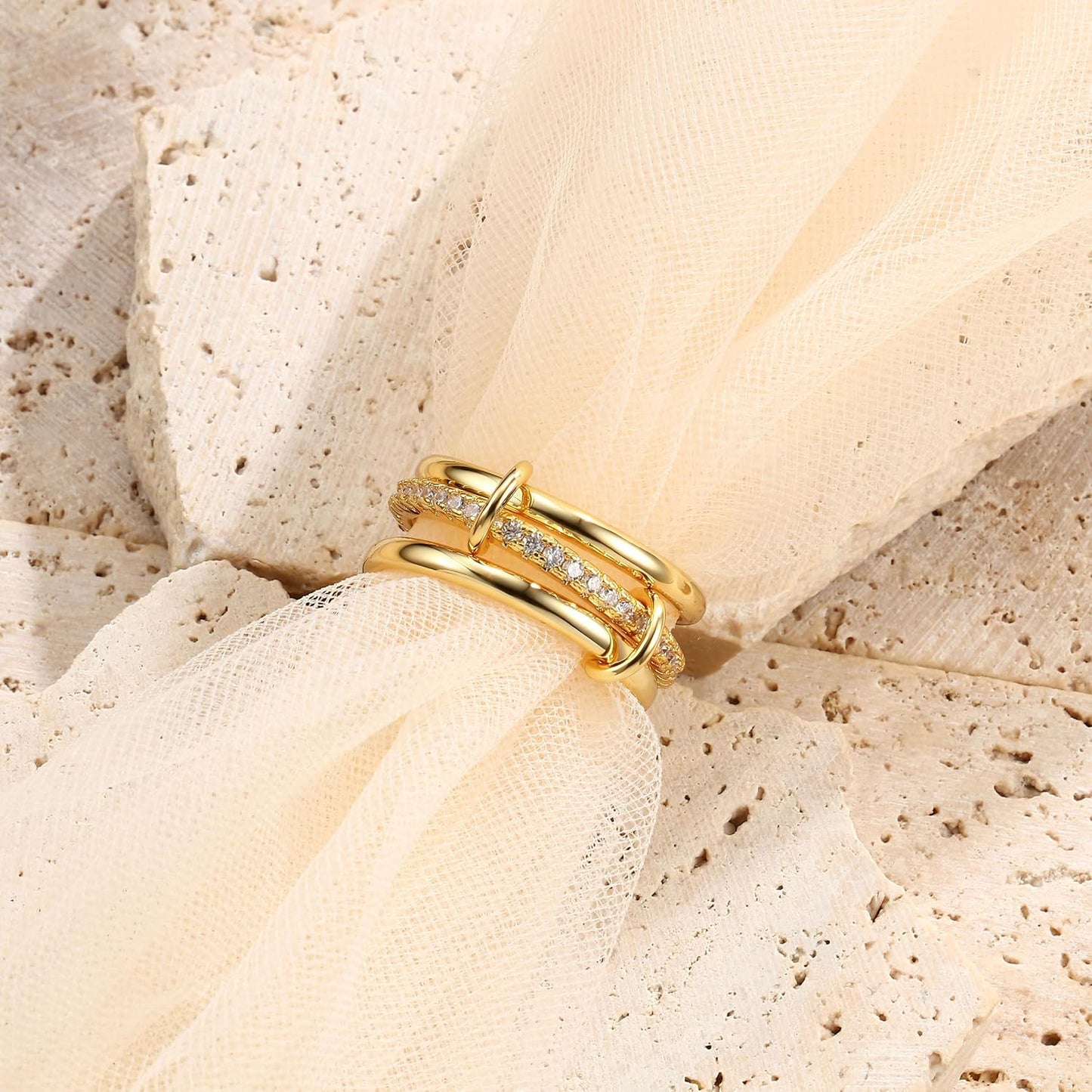 PATISORNA Anillos apilables de oro para mujer sin deslustre 18K Ani...