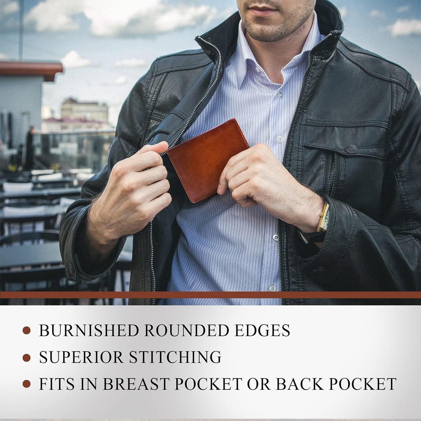 Tony Perotti Billetera plegable de cuero italiano para hombre con s...