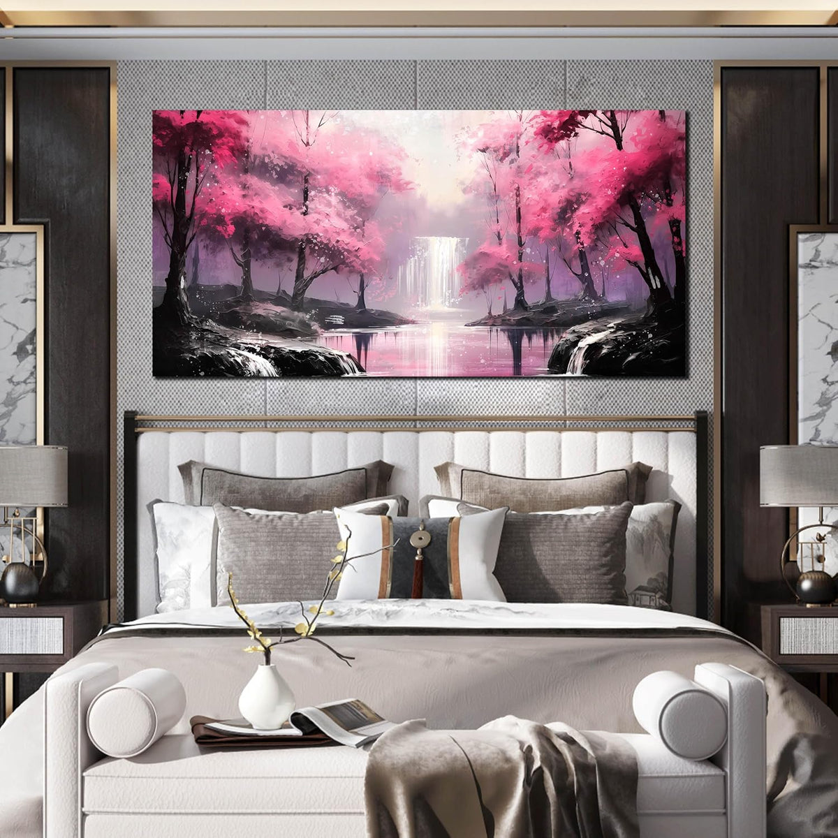 Arte de pared de árbol rosa para sala de estar de gran tamaño - Dec...