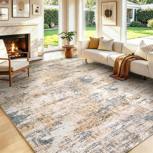 Alfombra lavable para sala de estar, 8 x 10, moderna, neutra, abstr...