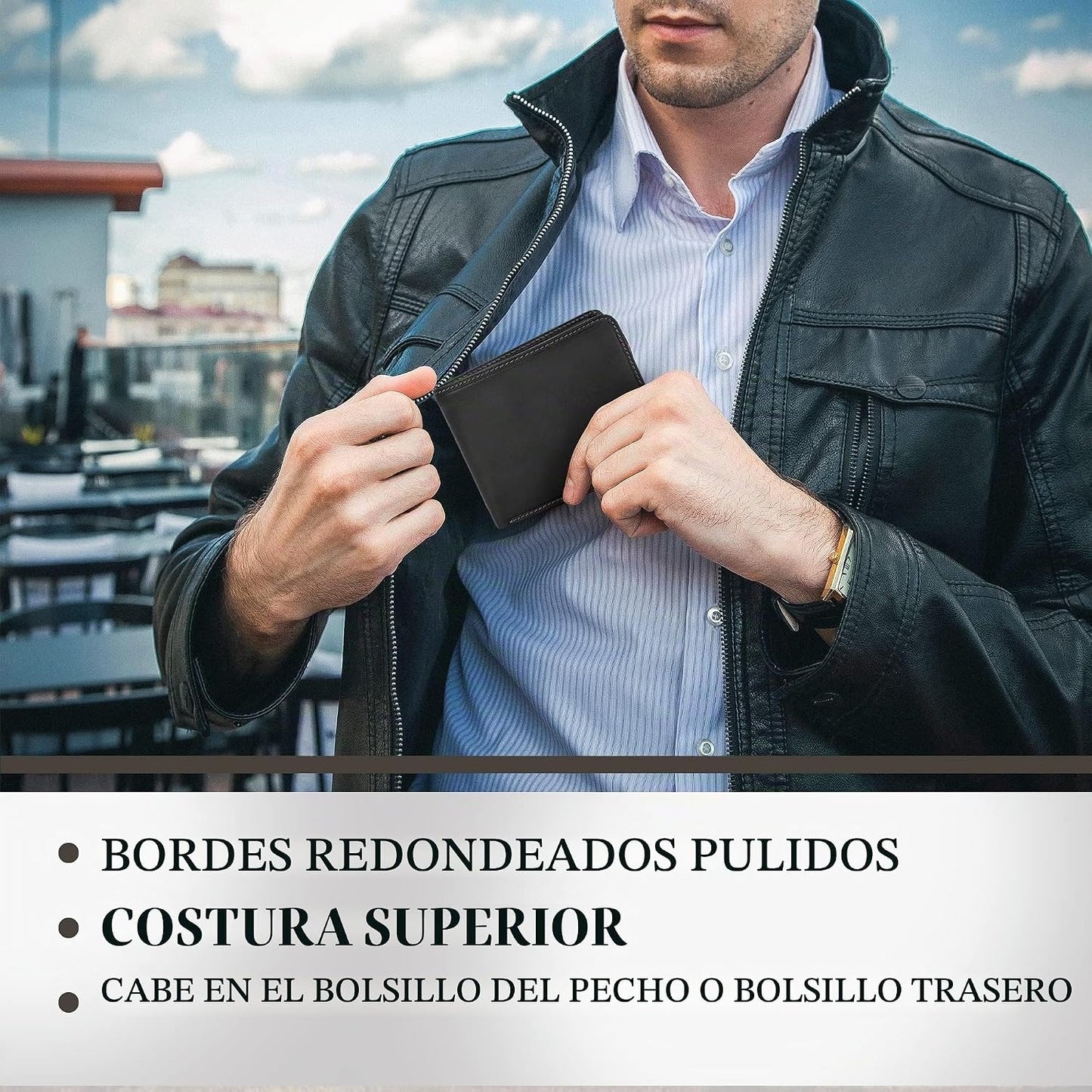 Tony Perotti Billetera plegable de piel italiana para hombre con ta...